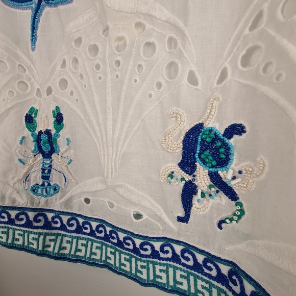 Maeve Anthropologie White Skirt 8 Ocean Animal Nautical Embroidered Bead Eyelet - Picture 3 of 11